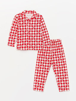 G?mlek Yaka Uzun Kollu Desenli Pamuklu K?z Bebek Pijama Tak?m?