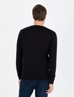 Siyah Slim Fit Bisiklet Yaka Y_n Kar___ml_ Basic Triko Kazak - Pierre cardin фото 5