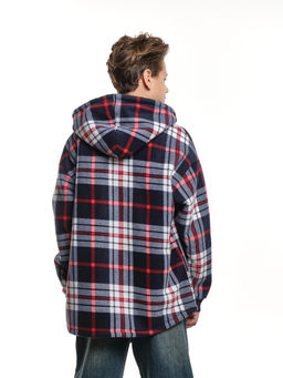 Рубашка на меху на пуговицах 22-7337 син-красная клетка