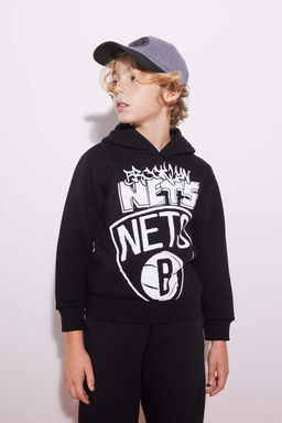 Толстовка с капюшоном для мальчиков NBA Brooklyn Nets - Defacto фото 3
