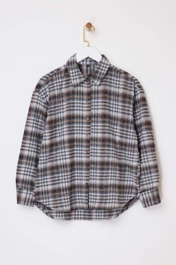 Kahverengi-Cok Renkli Ekoseli Tas Bask?l? Genis Kal?p Gomlek TWOSS26GO00029