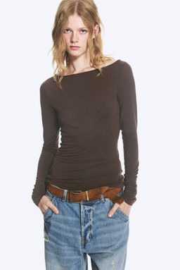Top Transl?cido De Escote Barco Y Manga Larga - H&m фото 5