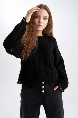 Базовый свитер оверсайз с круглым вырезом - Defacto фото 8