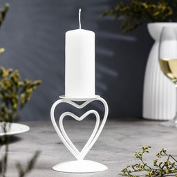 Подсвечник на 1 свечу Гламур, металл, 9?10.2 см, белый