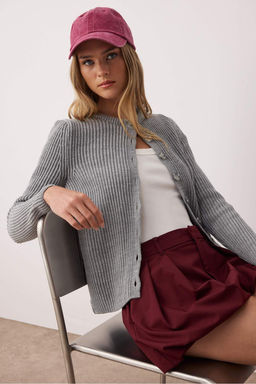 Gri More Sustainable Fitted/Vucuda Oturan Basic Fitilli Triko H?rka TWOAW26HI00175 - Trendyolmilla фото 3