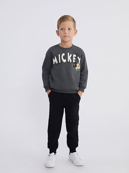 Bisiklet Yaka Mickey Mouse Bask?l? Erkek ?ocuk Sweatshirt