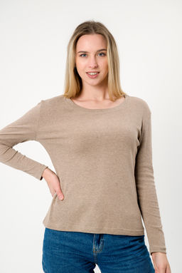 Лонгслив женский из кулирки с лайкрой бежевый меланж макси - Амадэль фото 4