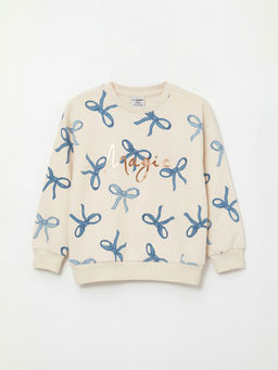 Fiyonk Desenli K?z ?ocuk Sweatshirt ve Pantolon