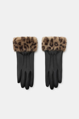 FAUX LEATHER FAUX FUR ANIMAL PRINT GLOVES - Zara фото 5