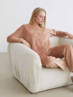 Bisiklet Yaka Nak??l? Kad?n Pel?? Pijama Tak?m?