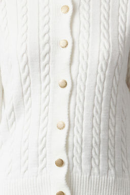 Ekru Merserize Gorunumlu Premium/Ozel Iplik Orgu Detayl? Ceket Gorunumlu Triko H?rka TWOAW25HI00229