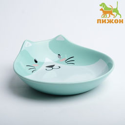 Миска керамическая Голова кота 3 260 мл 15,5 x 14,5 x 5 cм, зелёная