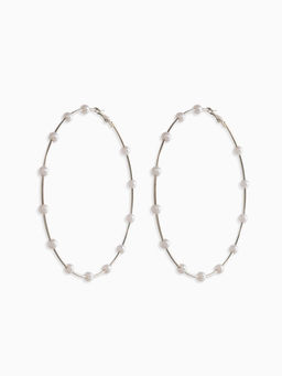 Серьги-кольца "Жемчуг" d=10см. №6, цвет белый в серебре