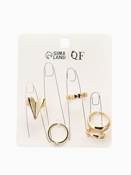 Набор колец 5 шт "Новый стиль" сердечки, размер МИКС, цвет золото