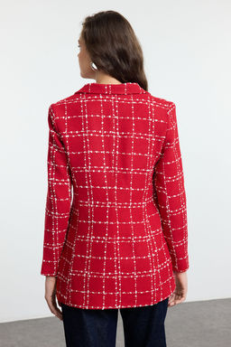 K?rm?z? Oversize Dokuma Ekose Blazer Ceket TWOAW21CE0105