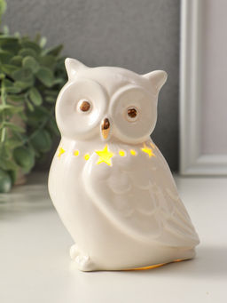 Сувенир керамика свет "Филин с ожерельем из звёзд" белый 9х6,5х13 см