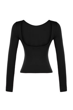Siyah Pamuklu Esnek S?rt Dekolteli Fitted/Vucuda Oturan Esnek Bluz TWOAW24BZ00160