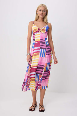 _ok Renkli Geometrik Desenli Ask_l_ Slip Midi Dokuma Saten Elbise TWOSS26EL00974