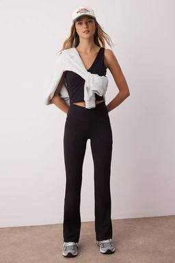 Siyah Soft F?rcal? Kumas Kruvaze Bel ve Cep Detayl? Ispanyol Paca Yoga Orme Spor Tayt THMAW26TY00000 - Trendyolmilla фото 2