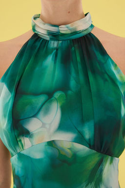 Yesil Sal Desen A Kesim F?rf?rl? K?sa / Mini Dokuma Elbise TWOSS23EL02293