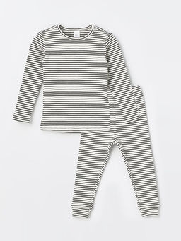 Bisiklet Yaka Uzun Kollu ?izgili Erkek Bebek Pijama Tak?m?