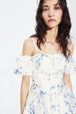 Vestido en mezcla de lino con hombros cut-out - H&m фото 3