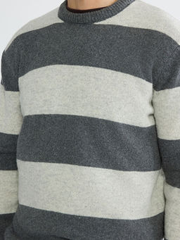 Bisiklet Yaka ?izgili Y?n Kar???ml? Erkek Triko Kazak