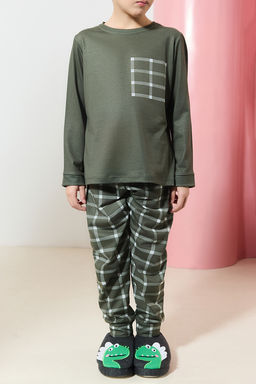 Lacivert Yumusak Dokulu Erkek Cocuk Bask?l? Orme Pijama Tak?m TKDAW25AU00113 - Trendyolmilla фото 4