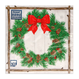 Цена за 2 шт. Салфетки новогодние бумажные Home Collection Венок с шишками, 3 слоя, 33?33 см, 20 шт.