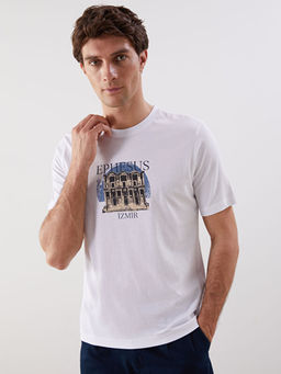 Bisiklet Yaka Efes Bask?l? Penye Erkek Ti??rt