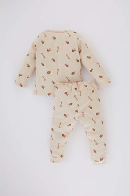 Пижамный комплект в рубчик с длинными рукавами и принтом сафари для маленьких мальчиков - Defacto фото 6