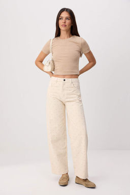 Bej Puantiye Desenli Y_ksek Bel Barrel %100 Pamuk Non-Stretch Jeans TWOSS26JE00345 - Trendyolmilla фото 2