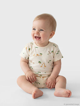 Bask?l? Erkek Bebek Tulum 2li