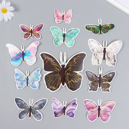 Бабочки картон Мрамор с золотом набор 12 шт h=4-10 см на магните