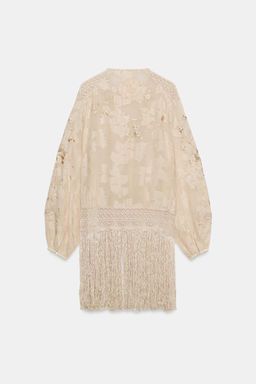 BLUSA BORDADOS FLECOS ZW COLLECTION / Crudo / Beige - Zara фото 9
