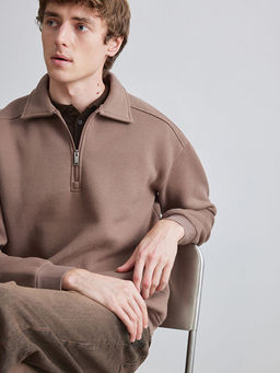 Fermuarl? Polo Yaka Erkek Dokulu Sweatshirt