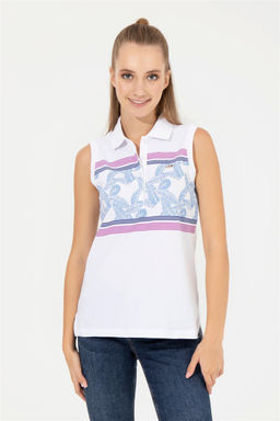 Женская фиолетовая футболка без рукавов с воротником-поло Неожиданная скидка в корзине - U.s. polo assn фото 4