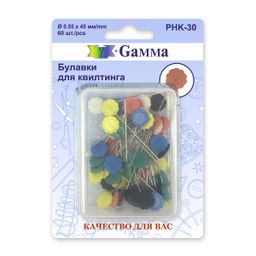"Gamma" PHK-30 Булавки для простёгивания (квилтинга) сталь 60 шт 45 мм в блистере в пластиковой коробке