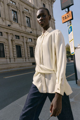 SATIN SHIRT WITH CROSSOVER DETAIL