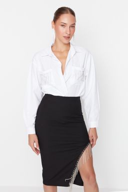 TRENDYOLMILLA Ekru Parlak Tasl? Genis Kal?p Dokuma Poplin Gomlek TPRAW23GO00012  фото 2