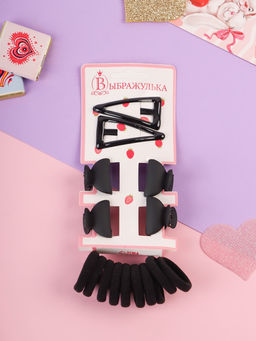 Цена за 12 шт. Набор для волос «Эстер»: 10 резинок, 2 см, 4 крабика 2 см, 2 невидимки 4.5 см, классик, чёрный