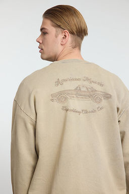 Bej Oversize/Geni_ Kesim Eskitme/Soluk Efektli Nak__l_ Sweatshirt TMNAW25SW00170 - Trendyolmilla фото 2