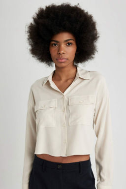 Regular Fit Uzun Kollu Crop Gomlek - Defacto фото 2