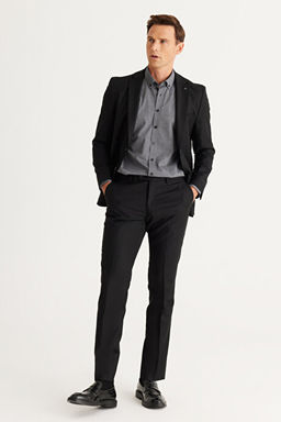Ekstra Slim Fit Dar Kesim Mono Yaka Y_nl_ Siyah Tak_m Elbise 4A3024100016SYH