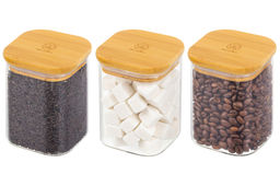Набор 3 банок д/хранения 450 мл 8*8*11 см Crystal glass + бамбук.крышка с силик. проклад,стекло - Elan gallery фото 5