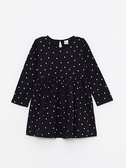 Bisiklet Yaka Uzun Kollu Bask?l? K?z Bebek Elbise