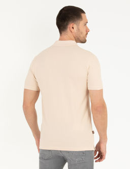 Bej Slim Fit Polo Yaka Basic Ti__rt