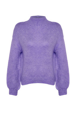 Mor Yumusak Dokulu Kal?n Bisiklet Yaka Triko Kazak TWOAW24KZ00290