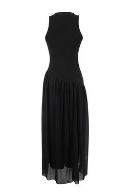 Siyah Belden Ac?lan Kolsuz Buzgulu Fitilli Esnek Orme Elbise TWOSS26EL00204