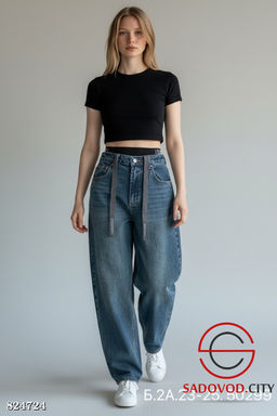 Джинсы багги с высокой посадкой